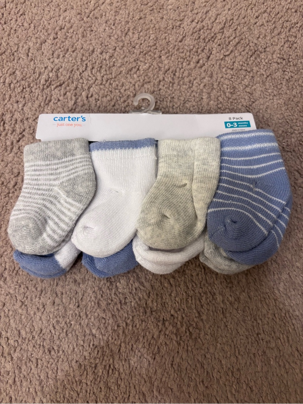 Carter's 8-Pack Baby Socks in Blue, White, Gray
